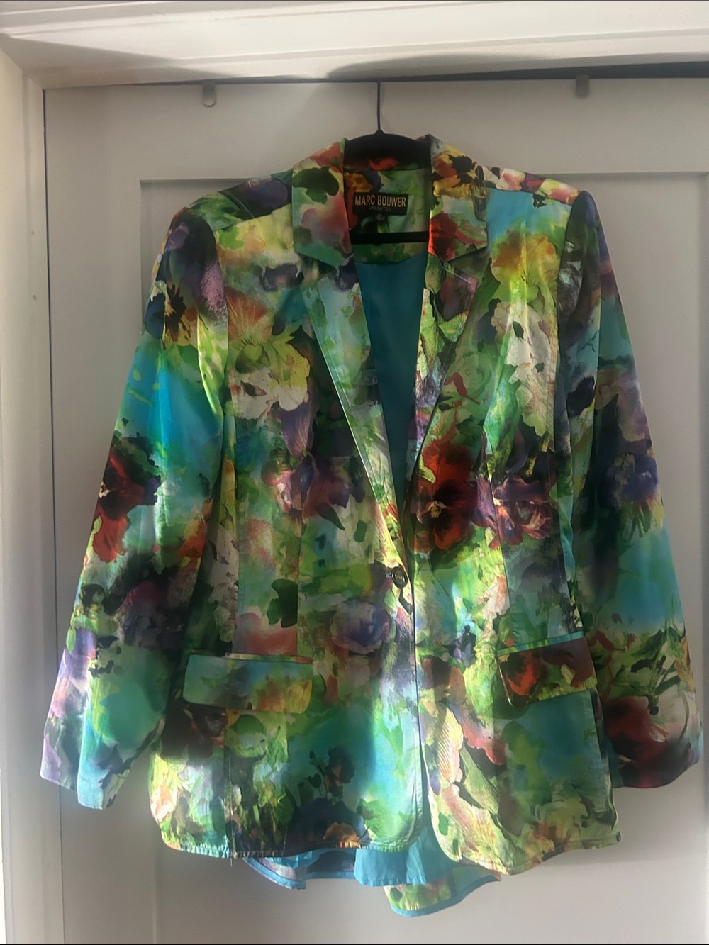 Marc Bouwer Vibrant Multi-Color Floral Satin Blazer